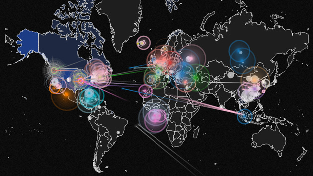die interaktive Karte mit Hack-Attacken (Quelle: Norse)